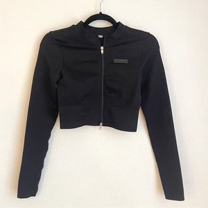 BO + TEE Womens Zip Up Cropped Black Jacket